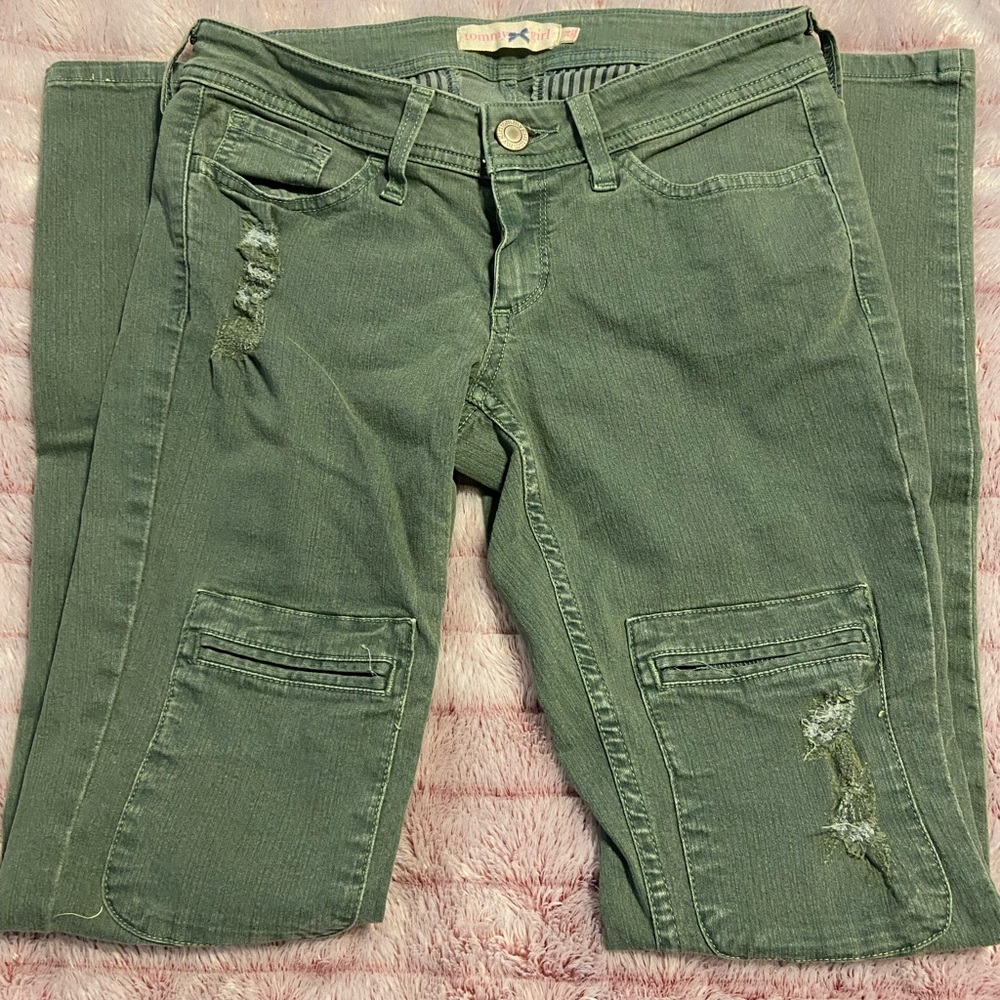 Tommy Girl Green Distressed Legging Jeans size 24